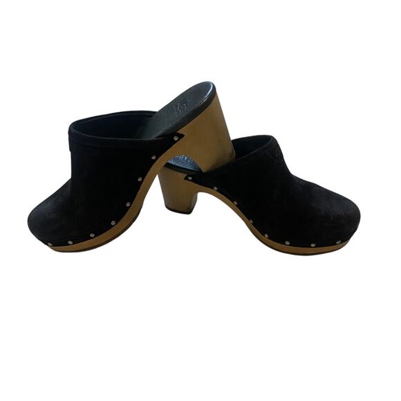 UGG Australia Shoes Womens Size 7 Black Suede Slide On Abbie Wooden Clog Mules - Picture 1 of 13